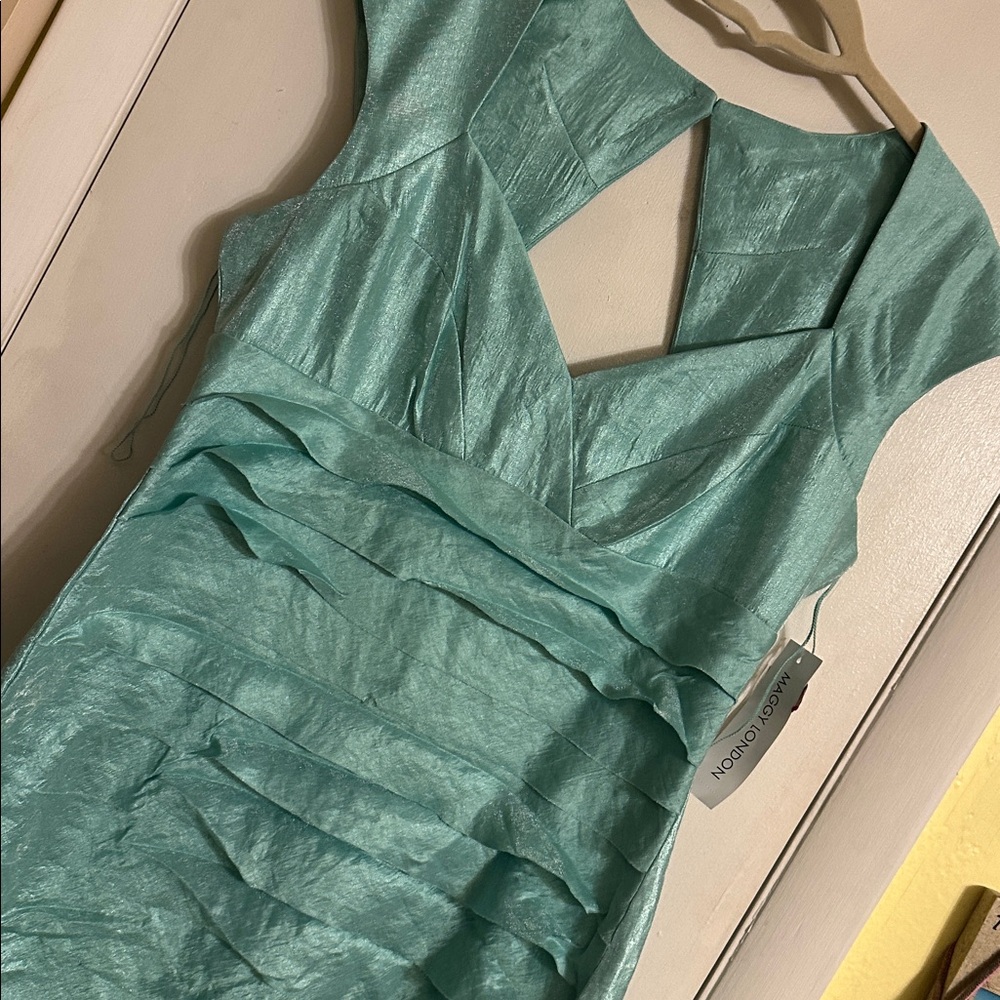 Maggy London One-Shoulder Teal Ruffle Sheath Dress